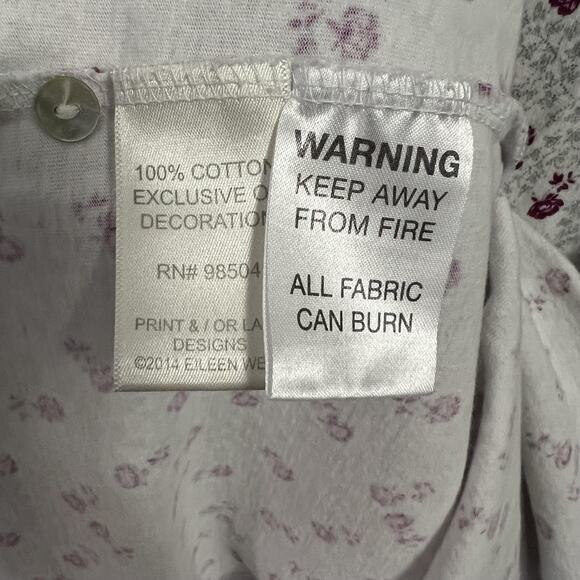 Eileen West Nightgown Womens Large White Purple Floral Cotton Flannel Cottage - Picture 6 of 10